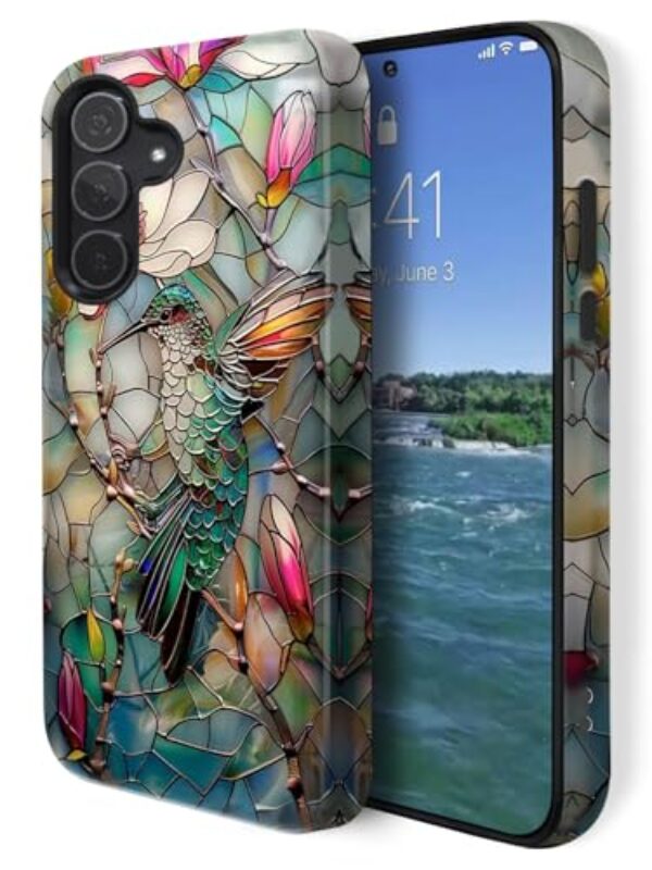 GUYBFADFG Compatível com Samsung Galaxy A36 5G, capa de telefone resistente à prova de choque de camada dupla, flor de vitral, beija-flor