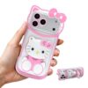 GYHZKA Capa de desenho animado para iPhone 16 Plus de 6,7 polegadas, suporte de telefone de gato fofo com espelho de maquiagem, capas de telefone Kawaii, capa protetora divertida e exclusiva para