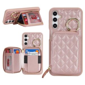 Hamany Capa carteira para Galaxy A15 com suporte para cartão, para celular Galaxy A15, carteira com zíper com compartimento para suporte, capa para mulheres e homens - ouro rosa