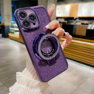 HAONANDE Capa com glitter magnético para Motorola Moto G14, luxuosa capa de telefone transparente com suporte brilhante e brilhante para mulheres e meninas, capa transparente com protetor de câmera