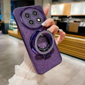 HAONANDE Capa com glitter magnético para Xiaomi Poco X7 5G, capa de telefone transparente para mulheres e meninas, capa transparente com protetor de câmera roxa