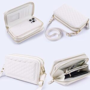 Harryshell Capa carteira compatível com iPhone 16 Plus, com vários zíperes, removível, com compartimentos para cartões com bloqueio de RFID, alça transversal espelhada (compatível com Magsafe - branca