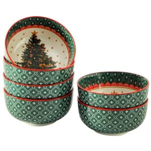 HASENSE Conjunto de 6 tigelas de cereais de 737 g, tigelas de sopa de Natal para cozinha, tigelas de cerâmica de 15 cm seguras para micro-ondas e lava-louças para arroz, aveia, macarrão, ramen, salada