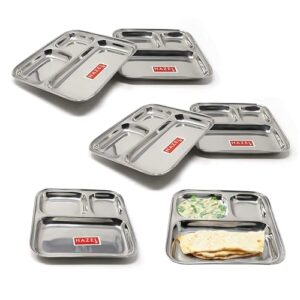 HAZEL Pav Bhaji Pratos para restaurante | Placa de compartimento de aço inoxidável | 3 em 1 placa de bagunça de aço (P, pequeno, conjunto de 6)