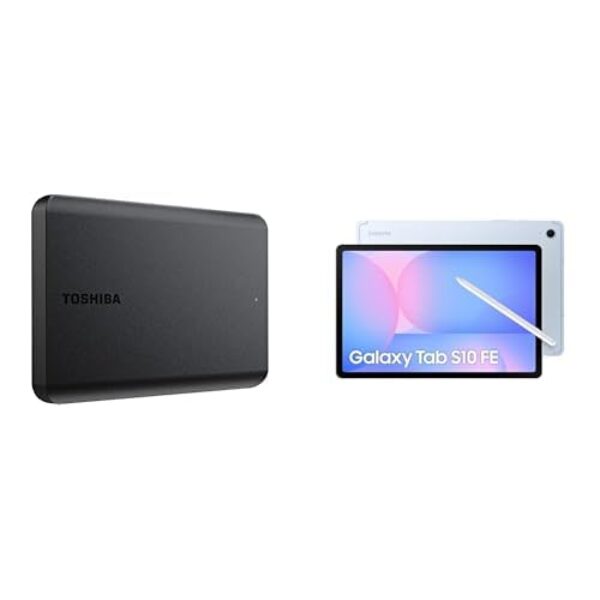 HD Externo Toshiba 1TB Canvio Basics Preto + Tablet Samsung Galaxy Tab S10 FE, Azul, 10.9", Wifi, 128GB, 8GB RAM