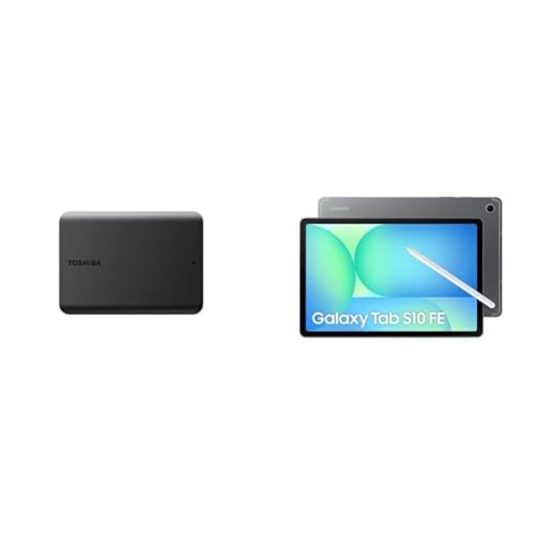 HD Externo Toshiba 4TB Canvio Basics Preto + Tablet Samsung Galaxy Tab S10 FE, Cinza, 128GB, 8GB RAM