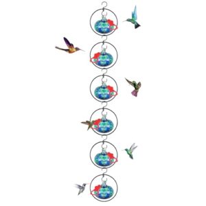 Headak Life Pacote com 6 alimentadores circulares de beija-flor para pendurar ao ar livre, alimentador de beija-flor de vidro soprado à mão com 4 poleiros de silicone ajustáveis, nunca vazam