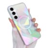 Heaofei Capa fofa para Samsung Galaxy S24 FE para mulheres e meninas [compatível com Magsafe] Capa de telefone magnética brilhante brilhante com glitter transparente para meninas e meninas, geometria