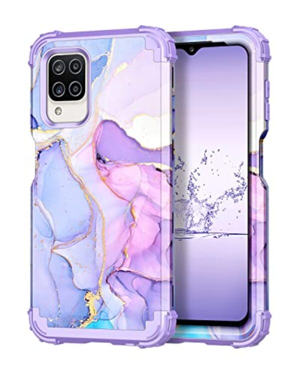 Hekodonk Capa para Galaxy A12, capa protetora resistente à prova de choque de plástico rígido + capa protetora híbrida de borracha de silicone para Samsung Galaxy A12 roxa