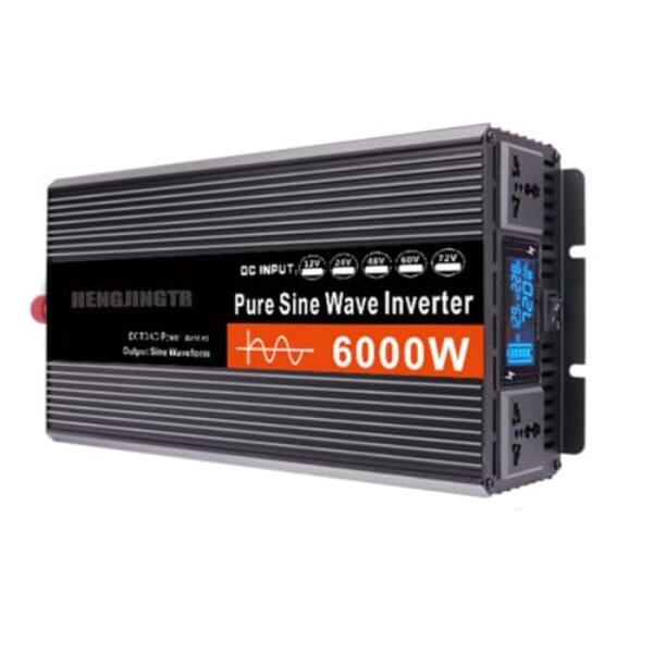HENGJINGTR Inversor de energia de onda senoidal pura de 6000 W para residências DC 12V-72V para AC 220V Conversor de tensão com display LCD e 2 tomadas CA, para casa/RV/carro/solar,48v to 220v