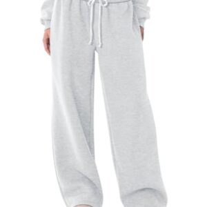 HeSaYep Calça de moletom feminina forrada com lã, perna larga, térmica, para o inverno, folgada, com bolsos, Cinza claro, M