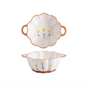 hezhuhe2258 Tigela de cereais lindos utensílios de mesa, alto valor estético, tigelas de orelha dupla, tigelas de sobremesa de cerâmica doméstica, tigelas de sopa, tigelas de salada tigelas de sopa