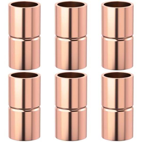 HINZIC 6 peças de encaixes de acoplamento de cobre reto, junta de soldagem ID de 0,6 cm para ar-condicionado HVAC, conector de conexão de solda, acoplador de reparo de extremidade com tubo enrolado