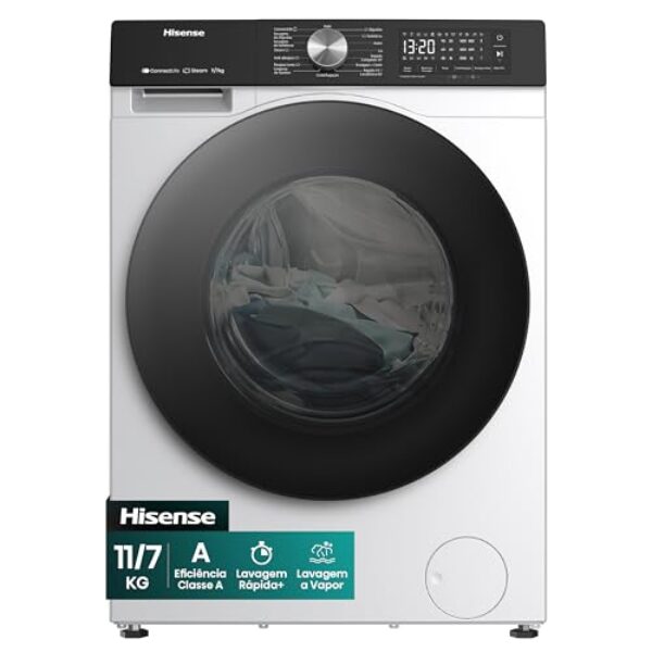 Hisense Lava e Seca, 11kg Lavagem/7kg Secagem, Wi-Fi, Steam, 13 Programas, Motor Inverter, Painel Touch, Branca WD3S11-127V
