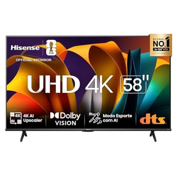 Hisense Smart TV UHD 4K DLED 58" Polegadas 58A6N com HDR10+ Dolby Vision Game Mode Controle por Voz Alexa Built-In AirPlay