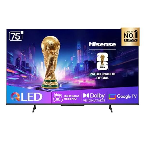 Hisense Smart TV UHD 4K QLED 75" Polegadas 75Q7QG Google TV Modo Jogo Pro 144 Hz, AMD FreeSync Premium, Dolby Vision Atmos e Compatível com Alexa