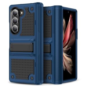 HIYUUTTBS Capa para Galaxy Z Fold 6, borracha de silicone 2 em 1 à prova de choque com policarbonato rígido robusto proteção total capa de telefone para Galaxy Z Fold 6, preto/azul marinho (YZ-97)