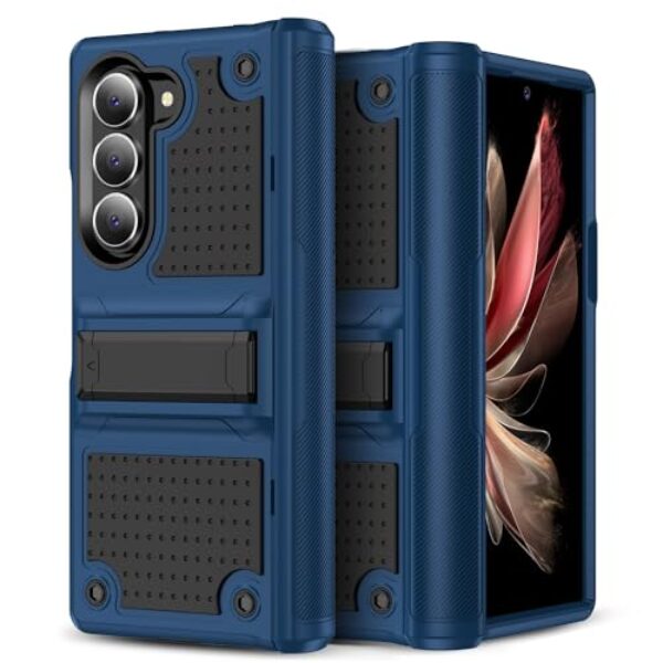HIYUUTTBS Capa para Galaxy Z Fold 6, borracha de silicone 2 em 1 à prova de choque com policarbonato rígido robusto proteção total capa de telefone para Galaxy Z Fold 6, preto/azul marinho (YZ-97)