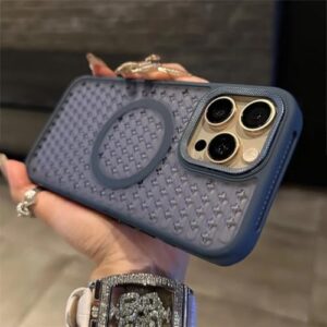 HJZSZX Capa magnética com dissipação de calor em malha para iPhone 16 ProMax, capa respirável e fosca (para iPhone 16 ProMax/azul)