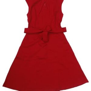 Hobemty Vestido feminino evasê sem mangas, plissado, cintura amarrada, verão, trabalho, flare, Vermelho, M