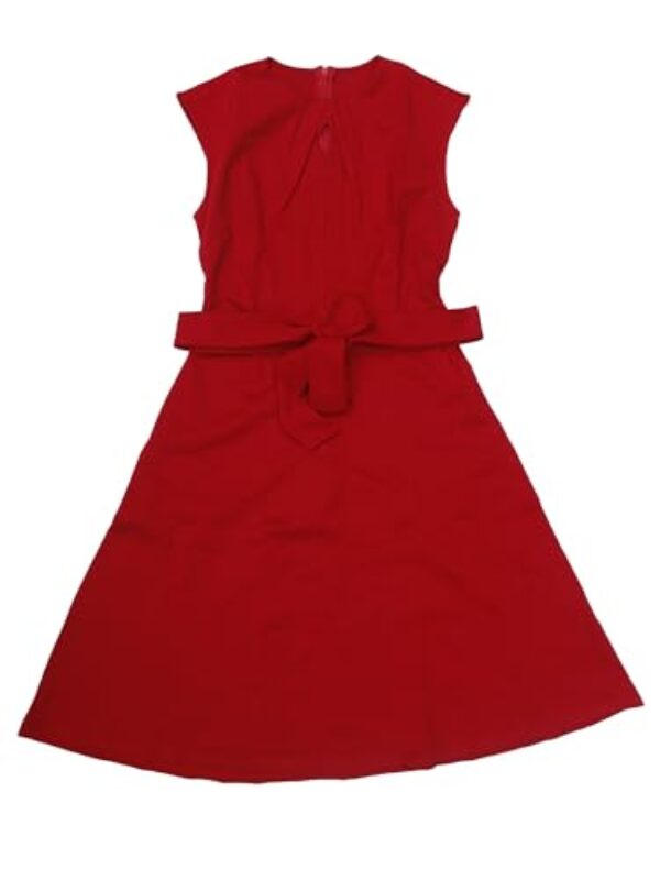 Hobemty Vestido feminino evasê sem mangas, plissado, cintura amarrada, verão, trabalho, flare, Vermelho, M