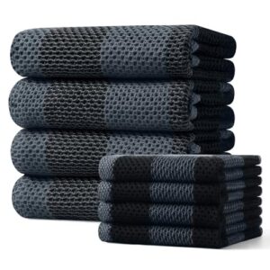 Homaxy Conjunto de toalhas de cozinha e panos de louça, 30 x 30 x 71 cm, conjunto de 8 panos de prato xadrez xadrez 100% algodão, panos de prato supermacios e absorventes, preto e cinza