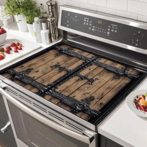 HOMETITUTE Cobertura superior de fogão, tapete de secagem de louça, 71 x 50 cm, estilo retrô, tapete de porta de madeira, almofada de proteção de fogão, decorações de cozinha para pratos, pias