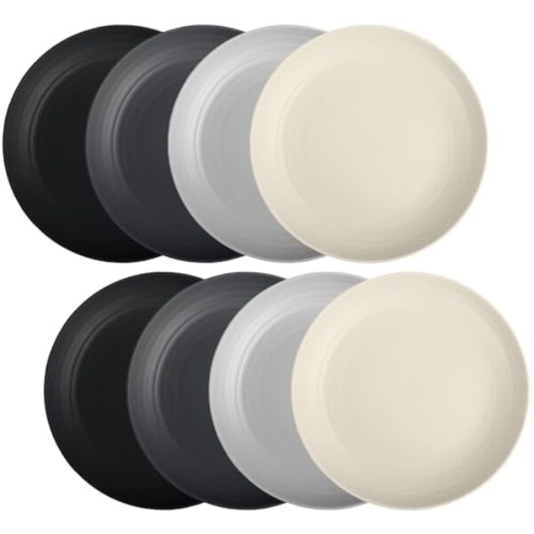 Homienly Pratos de jantar premium de palha de trigo, reutilizáveis, 8 peças, jogo de pratos inquebráveis de 25,4 cm, prato de plástico alternativo para micro-ondas e lava-louças, conjunto de pratos