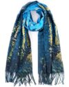 HONGTEYA Cachecol feminino de caxemira macio para mulheres, quente, para o inverno, grande, xale com estampa artística Monet Van Gogh, Azul escuro, Tamanho Único