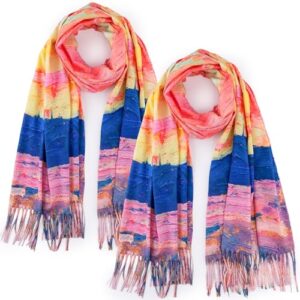 HONGTEYA Cachecol feminino de caxemira macio para mulheres, quente, para o inverno, grande, xale com estampa artística Monet Van Gogh, Pacote com 2, laranja, 27.55" W x 78.74"L