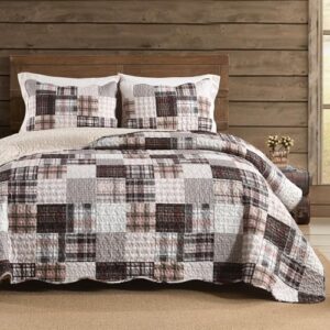 HORIMOTE HOM Conjunto de colcha de cabana rústica, tamanho Queen, 3 peças, reversível, estilo country, xadrez, patchwork, com 2 fronhas, microfibra macia para todas as estações