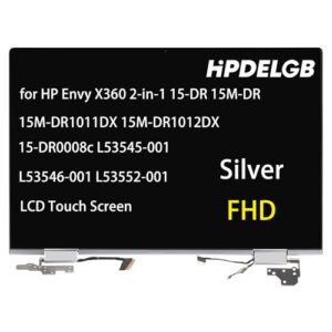 HPDELGB Substituição para HP Envy X360 2 em 1 15-DR 15M-DR 15M-DR1011DX 15M-DR1012DX 15-DR0008c L53545-001 L53546-001 L53552-001 FHD LCD Touch Screen Digitalizador Montagem Prata