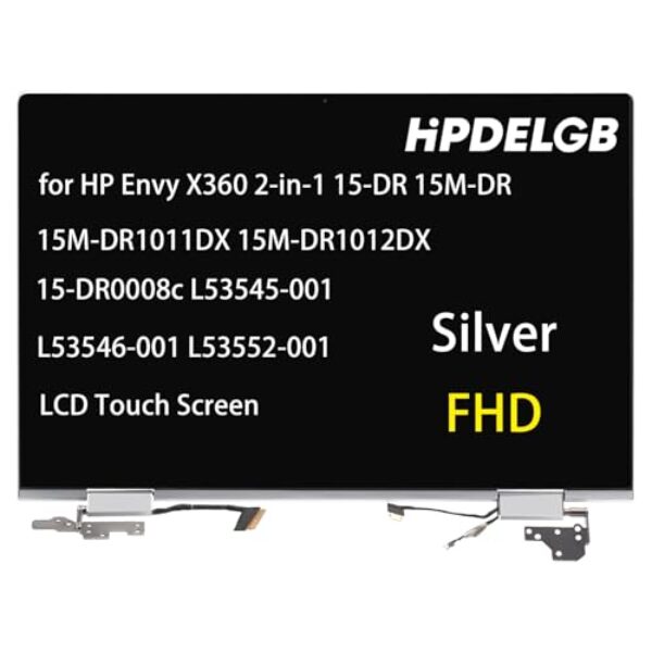 HPDELGB Substituição para HP Envy X360 2 em 1 15-DR 15M-DR 15M-DR1011DX 15M-DR1012DX 15-DR0008c L53545-001 L53546-001 L53552-001 FHD LCD Touch Screen Digitalizador Montagem Prata