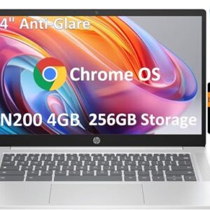 HP Laptop Chromebook 14 Business & Students (Intel Pentium N6000 de 4 núcleos, 4 GB de RAM, armazenamento de 256 GB (128 GB UFS+cartão SD de 128 GB), antirreflexo de 14 polegadas), bateria de longa