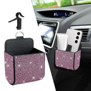 HQRNYP Organizador de armazenamento de ventilação de carro, suporte de moedas para carro, bolso de couro para ventilação automática com strass, acessórios universais para carro, caixa com gancho para