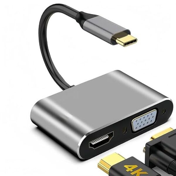 Hub USB C com HDMI 4K, VGA 1080P, conversor adaptador tipo C para HDMI/VGA, capa de alumínio compatível com MacBook Pro/Air, iPad Pro, iMac, iPhone 15 Pro/Pro Max, XPS, Thinkpad
