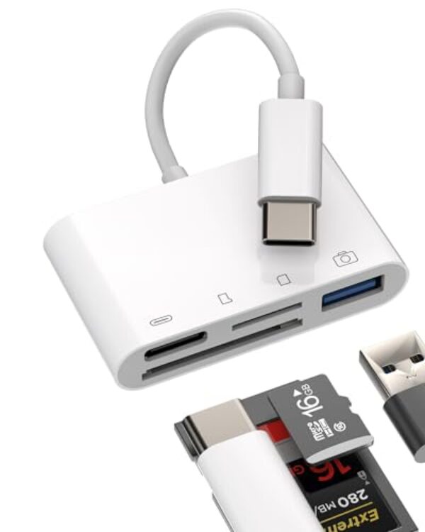 Hub USB C para iPhone15 Pro Max Plus para iPad MacBook (4 em 1) OTG TF Leitor de Cartão Micro SD Tipo C Cabo Carregador Adaptador Multiportas Thunderbolt Docking Station Dongle de memória compatível