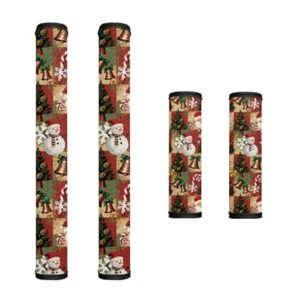 HUISEFOR Capas para maçanetas de geladeira com estampa natalina retrô conjunto de 4 puxadores de geladeira fáceis de instalar, protetor de alças de fogão de micro-ondas, fogão, lava-louças, decoração