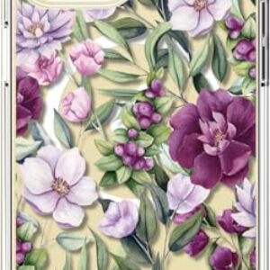 ICEDIO Capa para iPhone 13 Mini com protetor de tela - compatível com carregamento sem fio, proteção aprimorada da câmera, capa de telefone transparente com design floral moderno para mulheres
