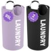 IHOMAGIC Conjunto de 2 cestos de lavanderia dobráveis com alças de alumínio, cestos grandes de lavanderia 95L em tecido Oxford 600D, cestos portáteis de roupas sujas para quarto, viagem, preto + roxo