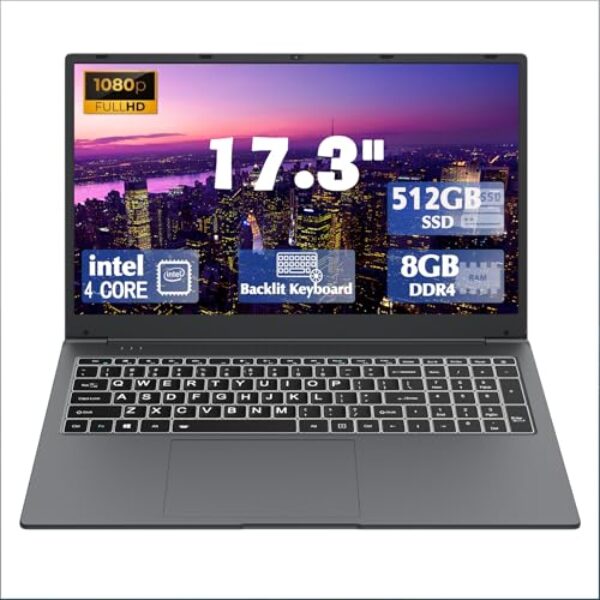 IJKKJI Laptop de 17 polegadas com teclado retroiluminado, teclado de fonte grande tamanho completo, Celeron N5095 8 GB RAM 512 GB SSD, computadores com Win 11, tipo C, webcam, Wi-Fi duplo, BT4.2 e