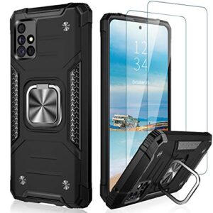 IKAZZ Capa para Galaxy A51 5G com protetor de tela, TPU flexível macio de camada dupla e policarbonato rígido antiderrapante, capa protetora robusta de corpo inteiro com suporte, preta