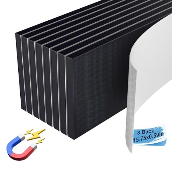 INITMMO Fita magnética (2,5 cm de largura x 48 cm de comprimento), 8 peças de fita magnética com adesivo forte - Tira magnética adesiva flexível, fácil de cortar para bricolage e artesanato - preta