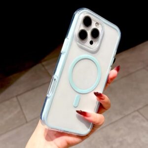 IRTGFG Capa de carregador sem fio luxuosa e transparente de TPU macio para iPhone 16 Pro Max (para iPhone 16 Pro Max/azul claro)