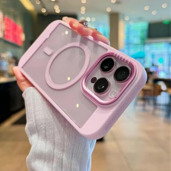 IRTGFG Capa protetora de acrílico com moldura de dissipação de calor e moldura transparente luxuosa para iPhone 16 Pro (para iPhone 16 Pro/rosa)