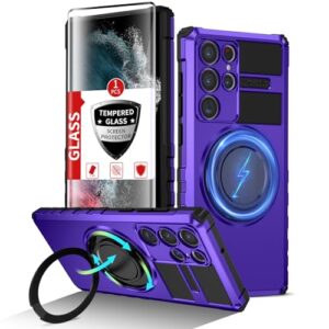 IYTRRYH Capa para Samsung Galaxy S22 Ultra compatível com MagSafe MagSafe carregador sem fio magnético, com protetor de tela, anel de suporte embutido, grau militar, à prova de choque, proteção