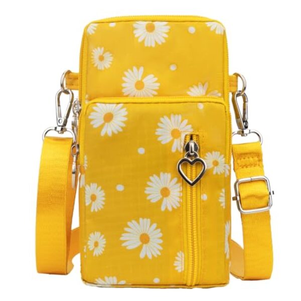 JANKS Bolsa transversal pequena para mulheres - Mini bolsas de telefone com alça transversal e carteira - bolsa de braço de nylon, B - crisântemo amarelo, Bolsa de mão
