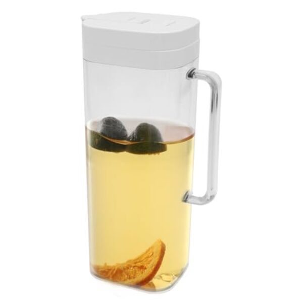 Jarra de água para porta de geladeira, jarra de suco de plástico de grande capacidade de 2 L, resistente ao calor, com tampa flip superior, lavável na lava-louças, para suco de leite frio (branco)
