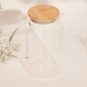 Jarra de Vidro Borossilicato com Tampa de Bambu 1,2L