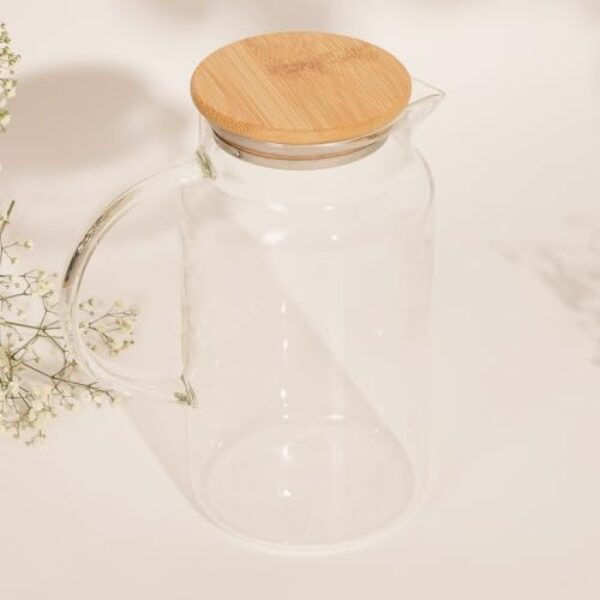 Jarra de Vidro Borossilicato com Tampa de Bambu 1,2L